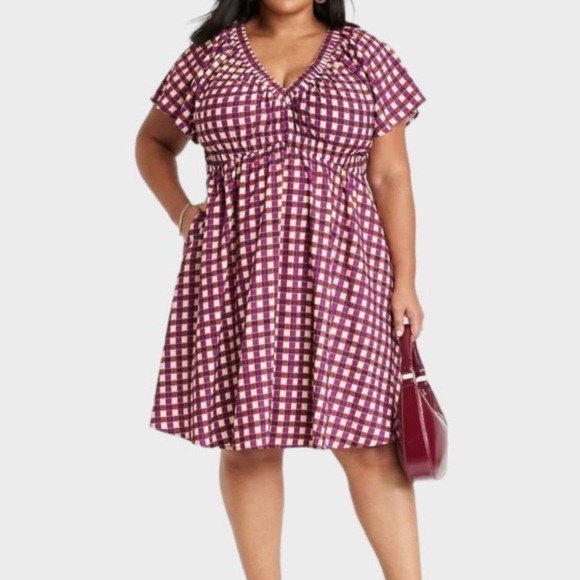 Ava & Viv Checkered Purple Fit & Flare Knee Length Dress Women's Size 3X NWT - Picture 1 of 11